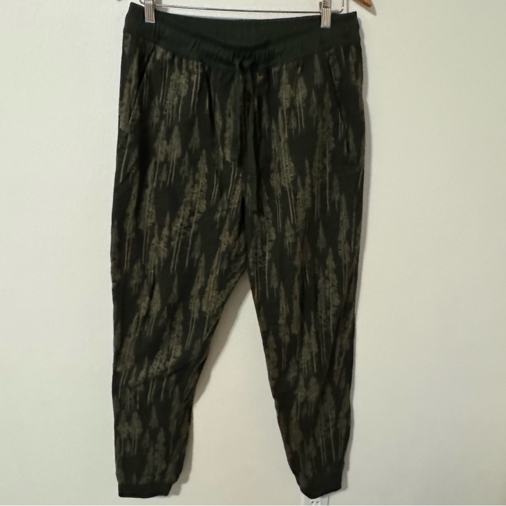 Garnet Hill Organic Cotton Joggers Olive Green Tree Print Loungewear Pockets-M
